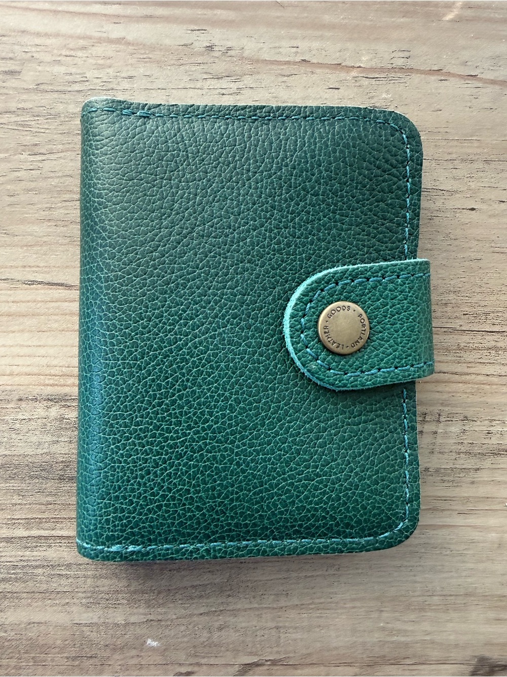 Portland Leather Mini Bifold Wallet Green Pebble-Grain.